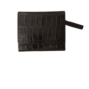 Black Embossed Leather Trifold Wallet